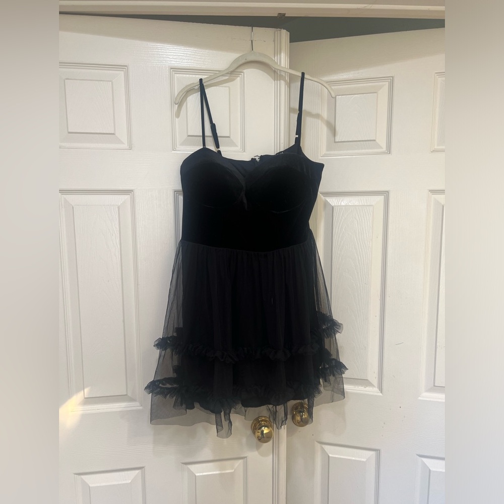 Trixxi Black Velvet Party Dress Ruffle‎ Tiered  Whimsigoth  gothic size XL
